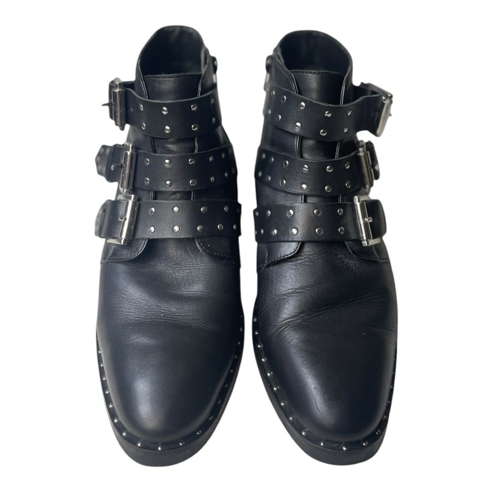 ASOS Women’s Asher Studded Black Leather Buckle Ankle Boots - Picture 3 of 11